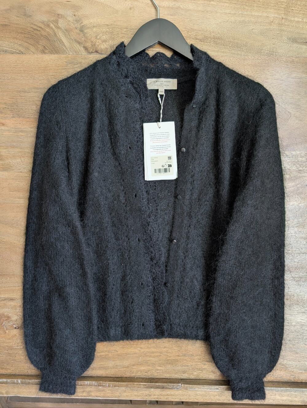 NWT La Maille Sezane Gilet Angie Cardigan Womens 2XS Black Kid Mohair Crochet